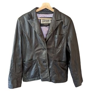 Vintage Wilsons 100% Leather Black Blazer Lined Button Closure Womens Size Large